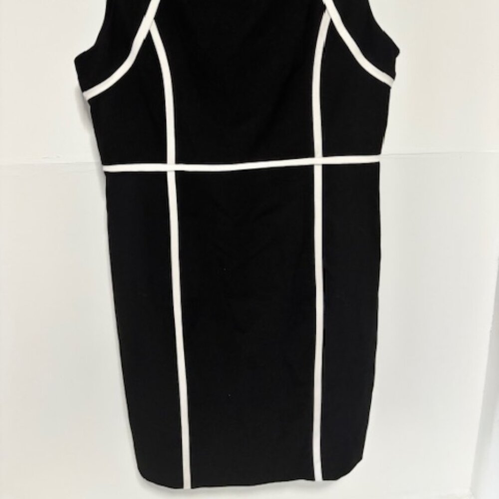 Calvin Klein Black White Trim Sleeveless Sheath Dress 14 Careerwear Chic - Picture 2 of 6